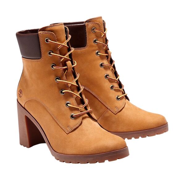 Timberland Allington Mid Lace-Up Heeled Boots Wheat Nubuck Block Heel Size 8